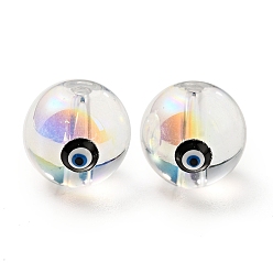 Black Transparent Glass Beads, with Enamel, Round with Evil Eye Pattern, Black, 10~10.5x9mm, Hole: 1.6mm