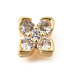 Настоящее золото 18K Латунные микро проложить кубического циркония бусы, без кадмия, без никеля и без свинца, цветок, реальный 18 k позолоченный, 8x8x4 мм, отверстие : 0.7 мм