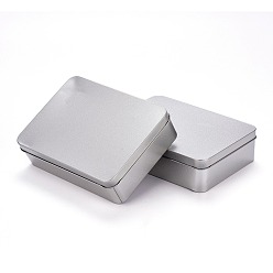 Matte Silver Color (Defective Closeout Sale), Rectangular Empty Tinplate Boxes, with Slip-on Lids, Mini Portable Box Containers, Matte Silver Color, 6x4-3/8x1-5/8 inch(15.3x11.2x4cm), Inner Size: 14.5x10.6cm