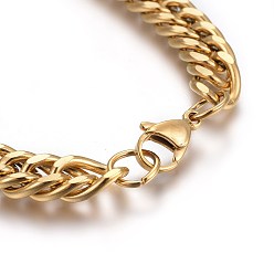 Golden Ion Plating(IP) 304 Stainless Steel Cuban Link Chain Bracelets, with Lobster Claw Clasps, Golden, 9 inch(23cm), 9mm