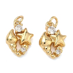 Настоящее золото 18K Латунные микро проложить кубического циркония подвески, Подвески в форме звезды и раковины, без свинца и без кадмия, стойки покрытие, долговечный, реальный 18 k позолоченный, 13x10x3 мм, Перейти кольцо: 4x0.8 мм, внутренний диаметр: 2.5 мм