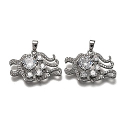Козерог Латунные прозрачные кубические циркониевые подвески в виде созвездий, долговечный, Реальная платина, Козерог, 17x25x3.5 мм, отверстие : 4.5x2 мм