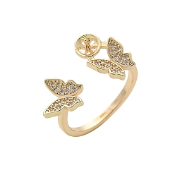 Настоящее золото 14K Оправа для кольца-манжеты из латуни с микропаве из кубического циркония в виде бабочки, закрепки колец и штифтов для полусверленных бусин, реальный 14 k позолоченный, внутренний диаметр: 19 мм