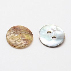 Tan 2-Hole Flat Round Mother of Pearl Buttons, Akoya Shell Button, Tan, 10x1mm, Hole: 1.5mm, about 2880pcs/bag