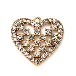 Кристалл 304 из нержавеющей стали горный хрусталь подвески, шарма сердца, ионное покрытие (ip), золотые, кристалл, 17x18x2 мм, отверстие : 1.2 мм