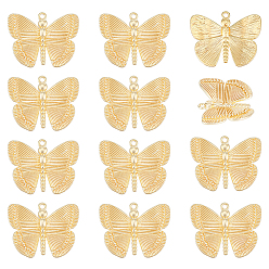 Настоящее золото 18K 12 латунные подвески шт., очарование бабочки, реальный 18 k позолоченный, 19x24x3 мм, отверстие : 1.4 мм