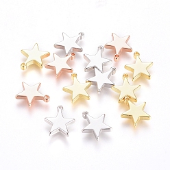 Mixed Color Brass Pendants, Long-Lasting Plated, Star, Mixed Color, 11.5x10x2mm, Hole: 1mm