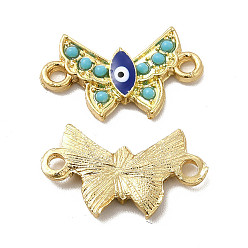 Golden Alloy Enamel Connector Charms, Butterfly Links with Blue Evil Eye, with Synthetic Turquoise, Golden, 12.5x21.5x2.5mm, Hole: 2mm