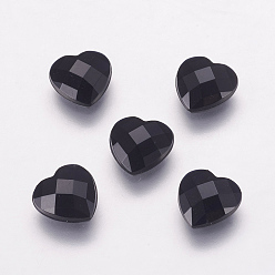 Черный Акриловые стразы-кабошоны, плоской задней и граненый, сердце, чёрные, 16 мм