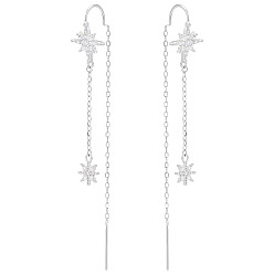 Платина 1 пара 925 серебряные серьги-звездочки, с четким кубического циркония, с замшевой тканью из поликарбоната квадратной серебряной полировальной салфеткой, платина, 1 мм