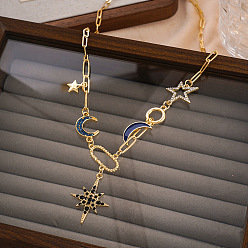 Звезда Ожерелья с подвесками из стразов, латуни, сплава и железа, золотые, звезда, 19.29 дюйм (49 см)