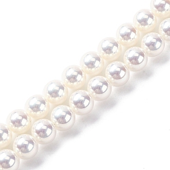 (404) Непрозрачное AB Кислое яблоко УФ-покрытие перламутровые стеклянные жемчужные бусины нити, имитация Австрийские кристаллические шарики, круглые, цветочный белый, 6 мм, отверстие : 0.6 мм, около 65~66 шт / нитка, 15.55~15.75 дюйм (39.5 см)