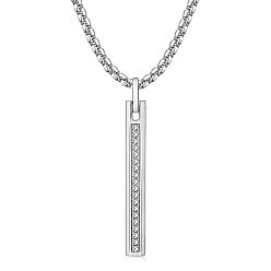 Stainless Steel Color 304 Stainless Steel Crystal Rhinestone Pendant Necklaces, Rectangle, Stainless Steel Color, 23.62 inch(60cm)