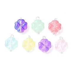 Серебро 7 шт 7 цвета прозрачные стеклянные подвески, окрашенные распылением, клевер, с латунными штифтами, серебряные, 14.5x10x5 мм, отверстие : 1.8 мм, 1 шт / цвет