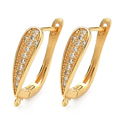 Настоящее золото 24K Латунные серьги-кольца из прозрачного кубического циркония, долговечный, без свинца и без кадмия, стойки покрытие, с петлей, реальный 24 k позолоченный, 22x12x5 мм, отверстие : 1.1 мм, штифты : 1 мм
