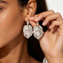 Platinum Alloy Stud Dangle Earrings for Women, Leaf, Platinum, 65x36mm