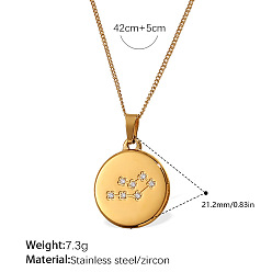 Рак 304 Подвеска-колье из нержавеющей стали с микропаве из прозрачного кубического циркония и изображением двенадцати созвездий, золотые, рак, 16.54 дюйм (42 см)