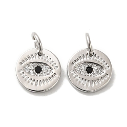 Платина Латунь кубический цирконий европейские подвески с подвесками, Подвески с большими отверстиями, без кадмия и без свинца, глаз с плоской круглой, платина, 9x1 мм
