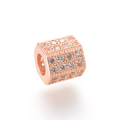 Розовое Золото Латунные микро проложить Цирконий Европейский бисером, бусины с большим отверстием, без кадмия и без свинца, шестиугольник, розовое золото , 7x8x7 мм, отверстие : 4 мм