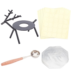 Black DIY Scrapbook Kits, Including Baking Paint Iron Wax Furnace, Marble Pattern Porcelain Cup Coasters, Iron Wax Sticks Melting Spoon, Gift Tag Labels Self-Adhesive Present Stickers, Black, 118x66x87mm, Hole: 26mm