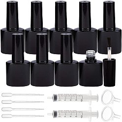 Black DIY Kits, with Glass Nail Polish Empty Bottles, Mini Transparent Plastic Funnel Hoppers, Disposable Plastic Transfer Pipettes and 304 Stainless Steel Beads, Black, Bottle: 7.9x2.8cm, Capacity: 15ml