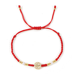 Красный Браслеты из латуни с медальонами святых, регулируемые браслеты из бусин на шнурке, красные, 11.02 дюйм (28 см)
