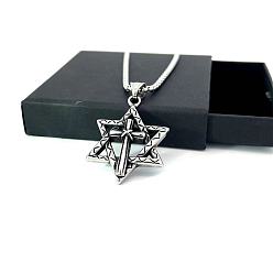 Нержавеющая Сталь Цвет Винтажные готические ожерелья из нержавеющей стали с крестом и звездой Давида для мужчин и женщин, цвет нержавеющей стали, 23.62 дюйм (60 см)