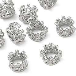 Platinum SHEGRACE Brass Micro Pave Clear Cubic Zirconia European Beads, Large Hole Beads, Crown, Cadmium Free & Lead Free & Nickel Free, Platinum, 9x5mm, Hole: 5mm