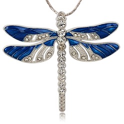 Königsblau Platin-Legierung Schmelz Libelle große Anhänger, mit Strass, königsblau, 57x64x5 mm, Bohrung: 2 mm