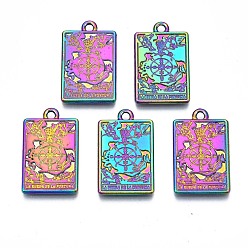 Rainbow Color Rack Plating Alloy Pendants, Cadmium Free & Nickel Free & Lead Free, Rainbow Color, Tarot Charms, The Wheel of Fortune X, 23.5x14.5x1.5mm, Hole: 1.8mm