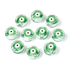 Средний Морско-зеленый Печатные прозрачные акриловые бусины, плоские круглые с сглаза, средний морской зеленый, 7x4 мм, отверстие : 1.8 мм