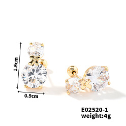 Золотой Летние женские серьги-гвоздики из меди и циркония в деревенском стиле, золотые, 16x9 мм