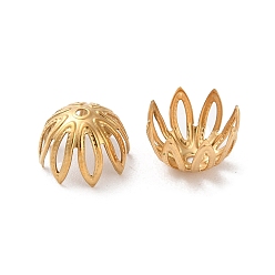 Золотой Ионное покрытие (ip) 304 колпачки из нержавеющей стали, 8-лепестков цветка, золотые, 11x7.5 мм, отверстие : 1.2 мм