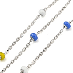 Royal Blue 304 Stainless Steel Enamel Link Chains, Soldered, with Spool, Flat Round, Royal Blue, 2x1.5x0.5mm