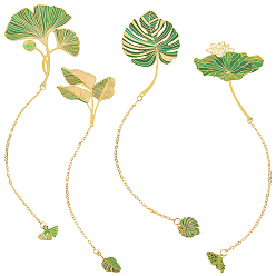 Золотой 4 шт. 4 стили латунные закладки-подвески в виде листьев с цепочкой, золотые, 209~222x47~60x0.5 мм, 1 шт / стиль
