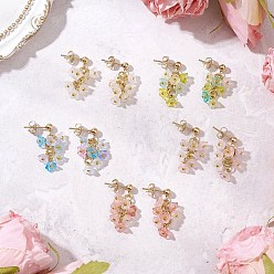 (52) Непрозрачная лаванда 5 пары цветов 304 серьги-гвоздики из акрила из нержавеющей стали для женщин, золотые, разноцветные, 25.5x12 мм