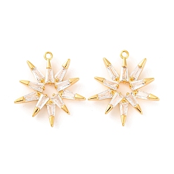 Настоящее золото 18K Латунные микропаве прозрачные подвески с фианитом, звезда, реальный 18 k позолоченный, 26x23.7x3.3 мм, отверстие : 1.6 мм