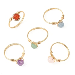 Золотой Женские кольца с круглыми плетеными бусинами из натуральных драгоценных камней, золотые, 9.5 мм, размер США 9 3/4 (19.5 мм)