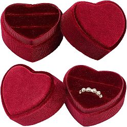 Dark Red Velvet Ring Box, Heart, Dark Red, 2x2-1/4x1-7/8 inch(5x5.6x4.7cm)