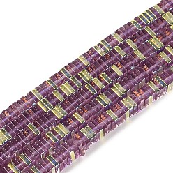 Серо-розавый Стеклянные бусины с гальваническим покрытием , Heishi бусы, квадратный, увядшая роза, 3x3x1 мм, отверстие : 0.9 мм, около 210 шт / нитка, 14.96~16.54'' (38~42 см)