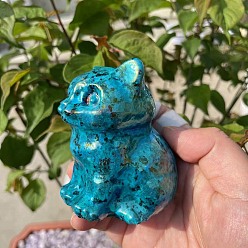 Темно-бирюзовый Резная статуя кошки из натурального гранита, украшение дома, Статуэтки по фен-шуй для украшения домашнего офиса, темные бирюзовый, 80 мм