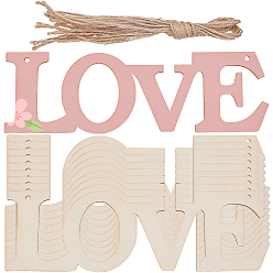 Бланшированный Миндаль 10шт. подвески из необработанного дерева с надписью «Любовь» для самостоятельного изготовления ко Дню матери, с джутовым шнуром, бланшированный миндаль, 55x176x2.5 мм, отверстие : 3 мм