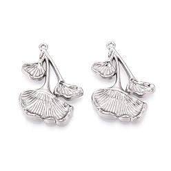 Нержавеющая Сталь Цвет 304 подвески из нержавеющей стали, гинкго лист, цвет нержавеющей стали, 32.5x22.5x3 мм, отверстие : 1.2 мм