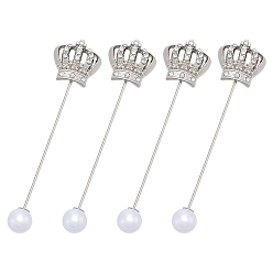 Платина 4 шт. брошь-булавка для лацкана из сплава с короной и стразами, с бусинами из искусственного жемчуга из смолы, платина, 85x20 мм