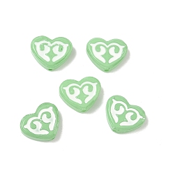 Весенне-зеленый Окрашенные и запеченные стеклянные бусины, хаерт с рунами, с эмалью, весенний зеленый, 12x15x4.5 мм, отверстие : 1.2 мм