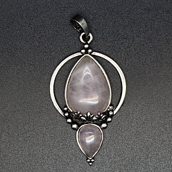 Розовый Кварц Природного розового кварца подвески, с металлическими поиск, слеза, 50x28x7 мм