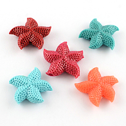 Couleur Mélangete Perles de corail synthétiques teints, étoile de mer / étoiles de mer, couleur mixte, 34x35x10mm, Trou: 3mm