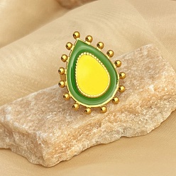 Teardrop 304 эмалированные перстни из нержавеющей стали для женщин, золотые, слеза, 32x25.5 мм, размер США 6 1/2 (16.9 мм)