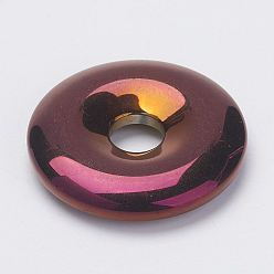 С Фиолетовым Покрытием Немагнитные синтетические гематит подвески, пончик / пи-диск, класс А, с фиолетовым покрытием, ширина пончика: 11.5 мм, 30x6 мм, отверстие : 7 мм