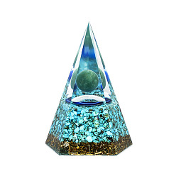 Смешанные камни Украшение дисплея пирамиды из смолы, с кусочками синтетической бирюзы и натурального авантюрина внутри статуй для украшения рабочего стола домашнего офиса, 110x80 мм